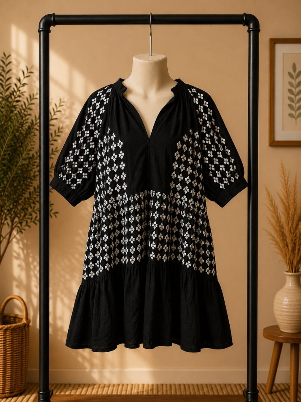 AREA STARS Black and White Embroidered Dress - Picture 2 of 4